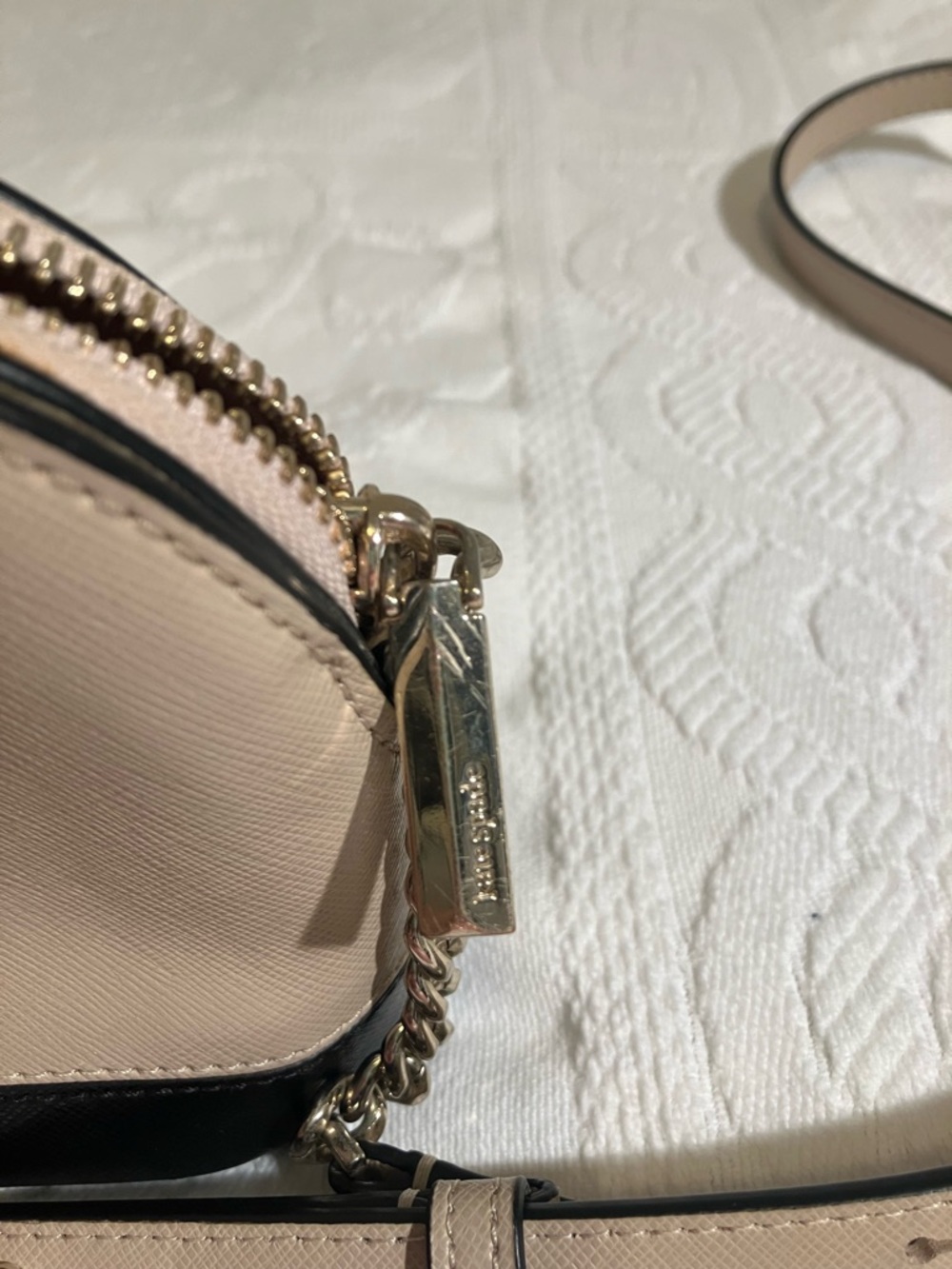 Beige and Black Crossbody Bag with Chain Accent - Picture 7 of 12